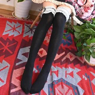 Over-The-Knee Socks White & Ribbon - Pink by Lychee