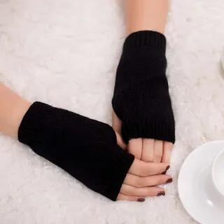 Plain Knitted Fingerless Gloves Dark Gray by Kinoxslone