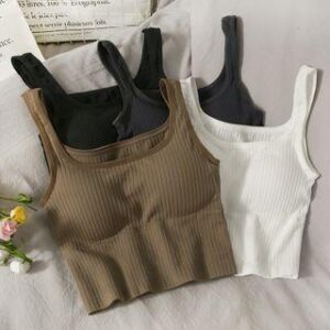 Square-Neck Plain Slim-Fit Cropped Tank Top Black 135155524