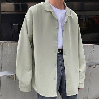 Long-Sleeve Loose Plain Shirt Brown by Nightbell