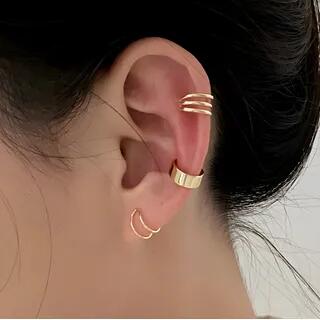 Set of 3: Alloy Cuff Earring (Various Designs) Set of 3 - H2409 - Cuff Earrings - Gold by Betsuno