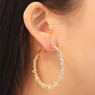 Rhinestone Hoop Earring 1 Pair - 01 - 10909 - KC - Gold | Seirios by Seirios