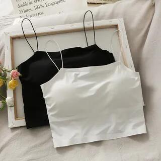 Padded Cropped Camisole Top White by Lemongrass