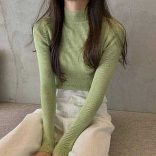 Mock-Neck Long-Sleeve Knit Top Black by PINPI