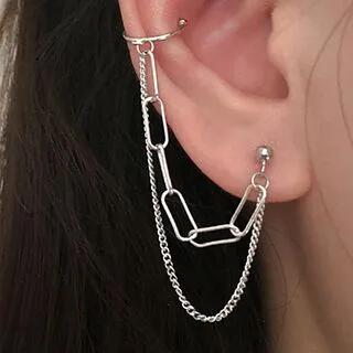 Layered Chain Cuff Earring With Chain - 1 Pc - Earring - Silver by Chimerro