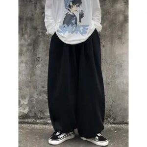 Plain Wide-Leg Jogger Pants Gray 138929192
