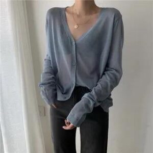 Sheer V-Neck Cardigan Black 138929572