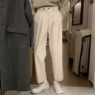 Pleated Straight-Cut Crop Dress Pants X209 - Almond by Nightbell