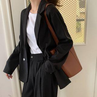 Oversized Double-Breasted Long-Sleeve Blazer Khaki by Yako
