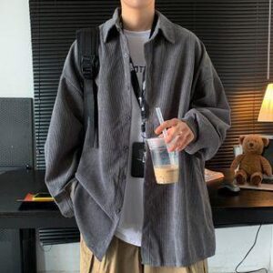 Oversized Corduroy Shirt Jacket Khaki 141499903