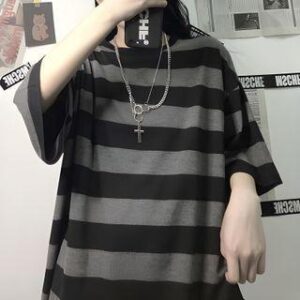 Couple Matching Elbow-Sleeve Striped T-Shirt Stripes - Khaki & Black 147841875