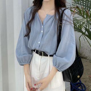 3/4-Sleeve Plain Blouse Orangish Pink by Shinsei