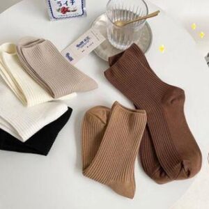 Ribbed Knit Crew Socks Dark Coffee 151577216