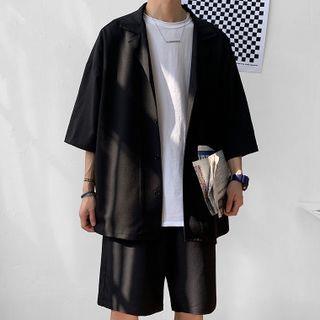 Set: Elbow-Sleeve Plain Shirt + Mid Rise Shorts J52 - Black by Nightbell