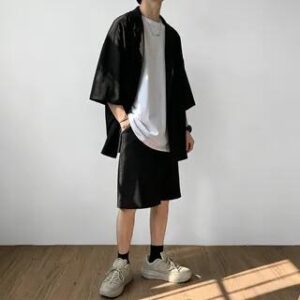 Set: Elbow-Sleeve Plain Shirt + Mid Rise Shorts J52 - Gray 157836969