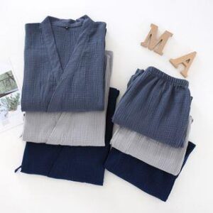 Pajama Set: Kimono Top + Pants Men - Top - Dark Blue - XL / Pants - Dark Blue 158543423