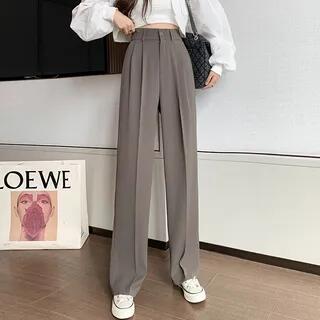 [XL] High-Waist Wide-Leg Dress Pants Black by Jaqmine