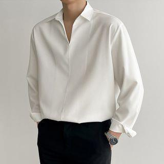 Open-Placket Loose Plain Shirt White by VEAZ