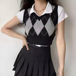 Argyle Print Sweater Vest Argyle Print - Coffee & Blue by Striinkie