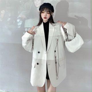 M - Plain Double-Breasted Blazer Black by Porstina