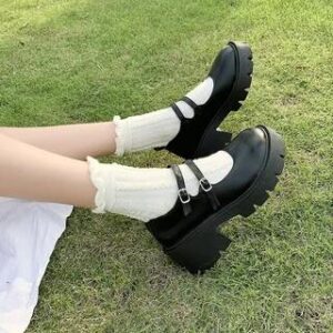 black rounded-toe chunky Mary Jane platform shoes