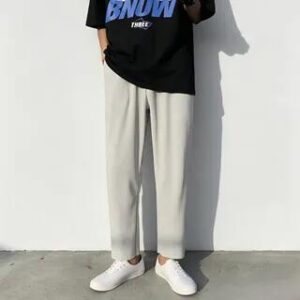 Pleated Straight-Cut Crop Pants White 167261298
