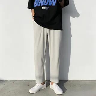 Pleated Straight-Cut Crop Pants White by Priam