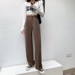 High-Waist Straight-Cut Loose Dress Pants Lengthen Edition - Black 168913447