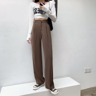 High-Waist Straight-Cut Loose Dress Pants Lengthen Edition - Black by Jaqmine