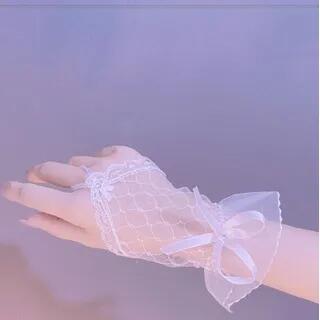 Lace Fingerless Gloves White by Drexxiax