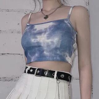 Tie Dye Spaghetti Strap Tank Top Sky Blue by Hyeeun