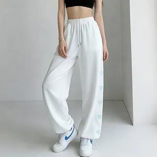 Heart Embroidery Loose-Fit Drawstring Sweatpants Baby Blue by Shira