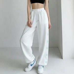 Heart Embroidery Loose-Fit Drawstring Sweatpants Light Gray 170791274