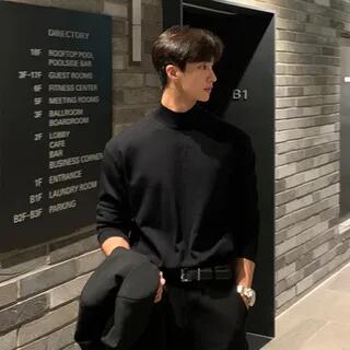 Turtle-Neck Knit Top Black by DragonRoad