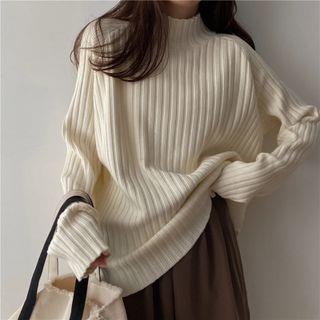Mock-Neck Ribbed Sweater Off-White by Moon City