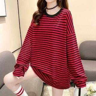 Striped Long-Sleeve T-Shirt Stripe - Red & Black by Annyoung
