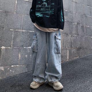 Couple Matching Cargo Wide Leg Jeans Light Blue by 2DAWGS