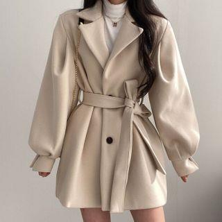 Button-Up Sashed Coat Black by Shopherd