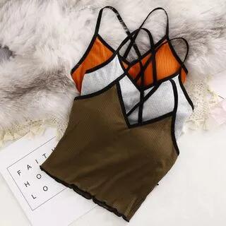 Contrast Trim Padded Camisole Top Caramel by camikiss