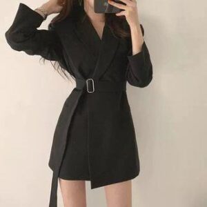 Belted Asymmetric Blazer Dress Black 176467458