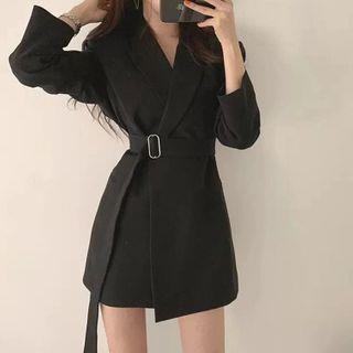 Belted Asymmetric Blazer Dress Khaki by Triplgold