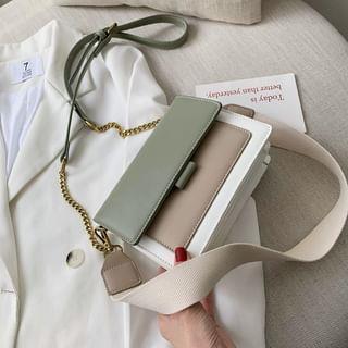 Flap Color Block Crossbody Bag Color Block - White & Khaki by Indenis
