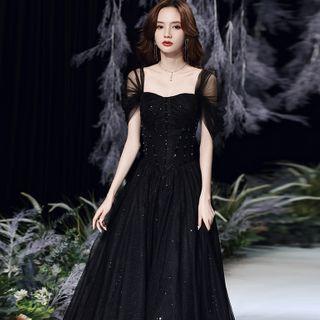 [XS] Plain Mesh A-Line Evening Gown Black by MSSBridal