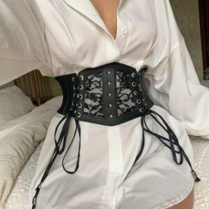 Lace and Faux Leather Corset Belt Black 184908480