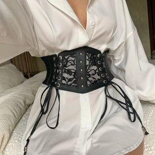 Lace and Faux Leather Corset Belt Black by Sosana