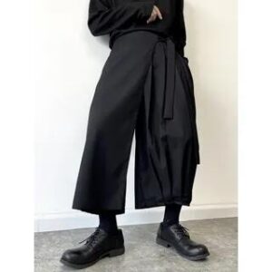 Japanese-Style Wide-Leg Cropped Pants Black | Bjorn 184908808