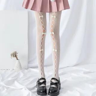 Cutout Bow Tights Milky White by Lychee