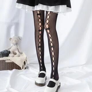 Cutout Bow Tights Black by Lychee
