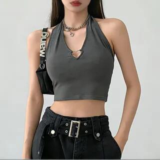 Heart-Accent Halter Top in 5 Colors Baby Blue by Shira