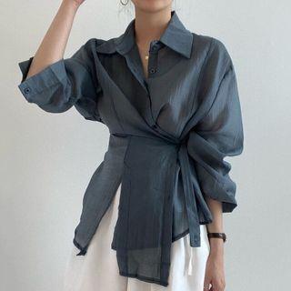 Asymmetrical Long-Sleeve Wrap Shirt White by Coris